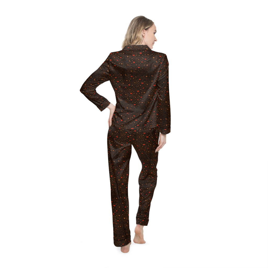Women's Satin Pajama Set — Dark Starry Dot Sleepwear
