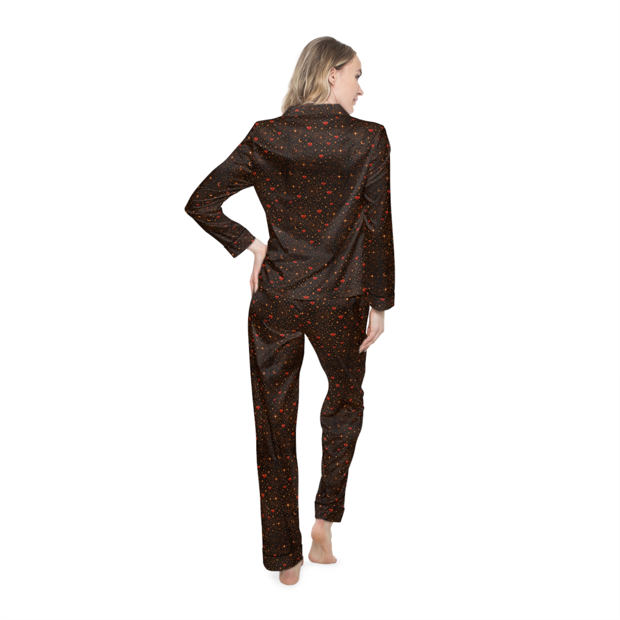 Women's Satin Pajama Set — Dark Starry Dot Sleepwear