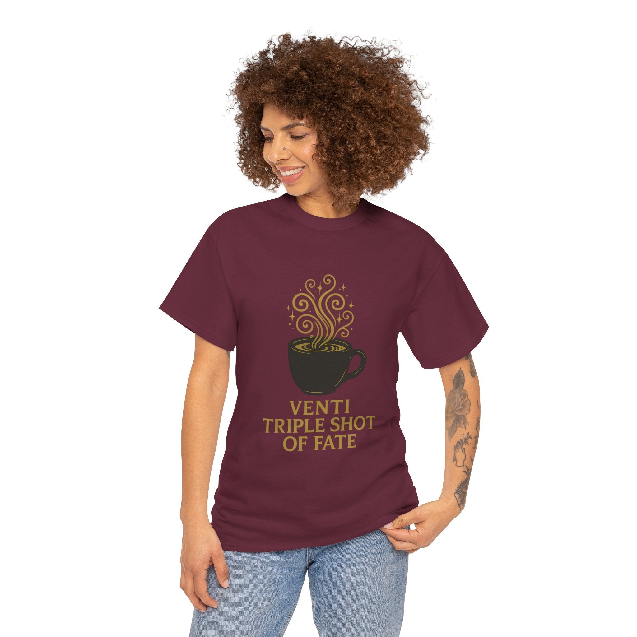 Coffee Tee — "Venti Triple Shot of Fate" Graphic Shirt - Aurora Path Media32954004397187985389Coffee Tee — "Venti Triple Shot of Fate" Graphic ShirtSRed