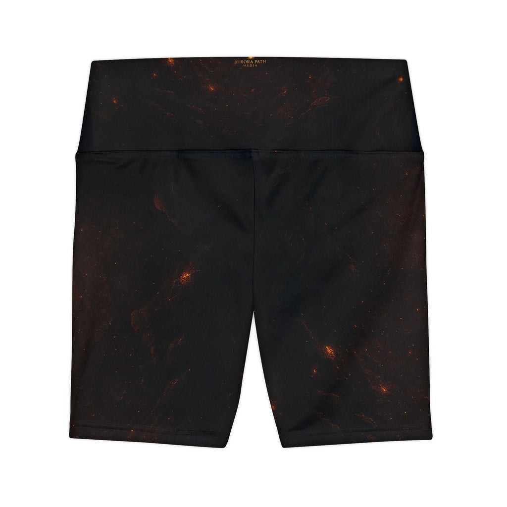 Galaxy Ember Women's Workout Shorts – Black Space Print Biker Shorts - Aurora Path Media#original_value#XS