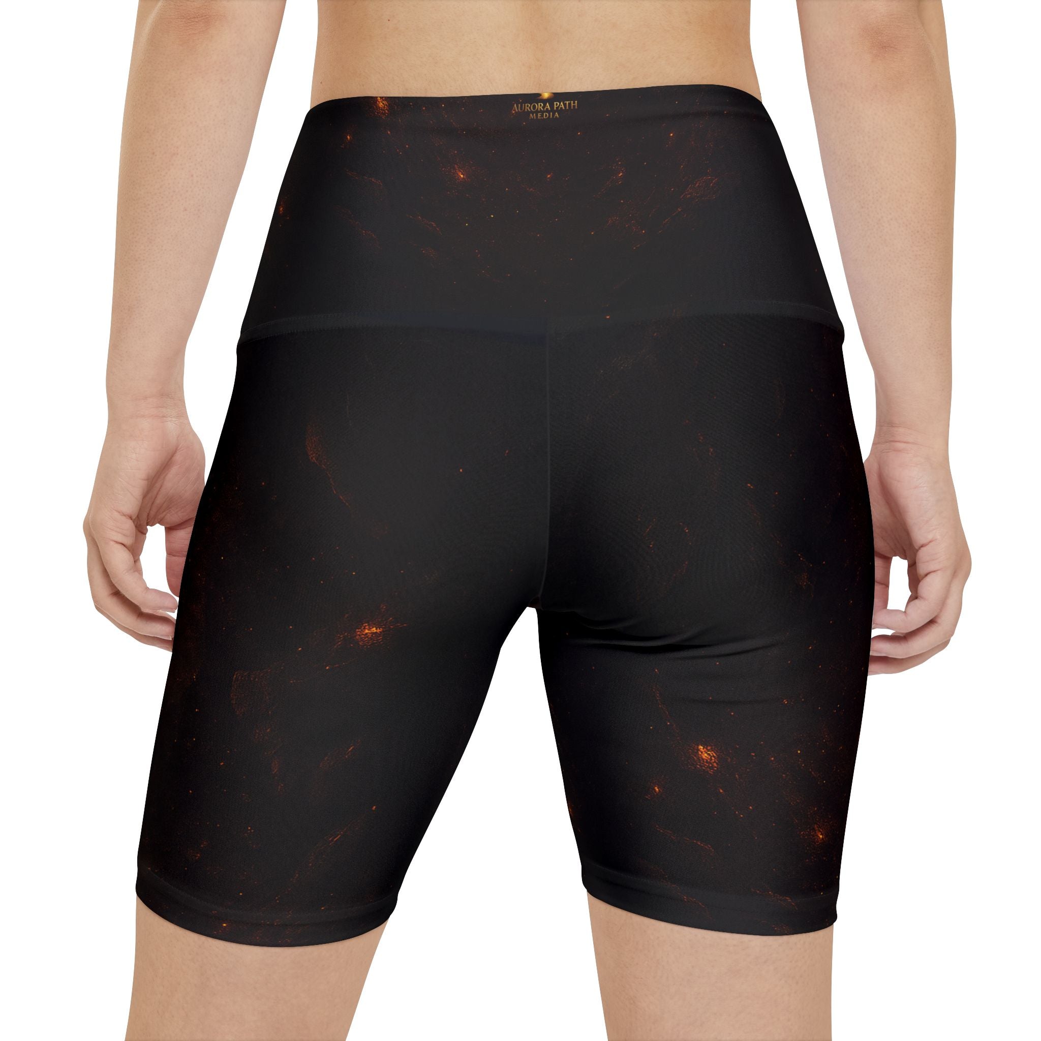 Galaxy Ember Women's Workout Shorts – Black Space Print Biker Shorts - Aurora Path Media#original_value#XS