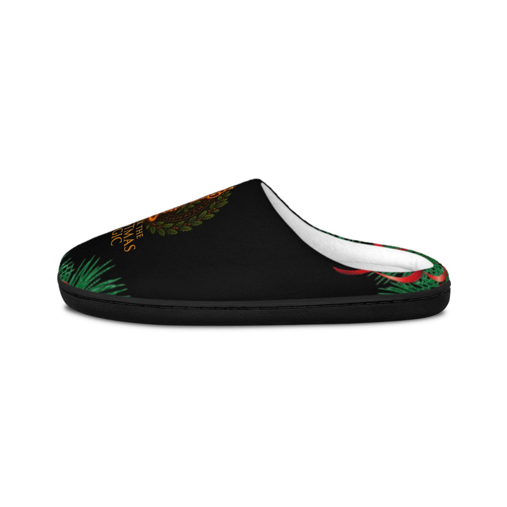 Holiday Slippers – "’Tis The Season To Unlock The Magic" Unisex Indoor Slippers - Aurora Path Media#original_value#Black soleUS 7 - 8