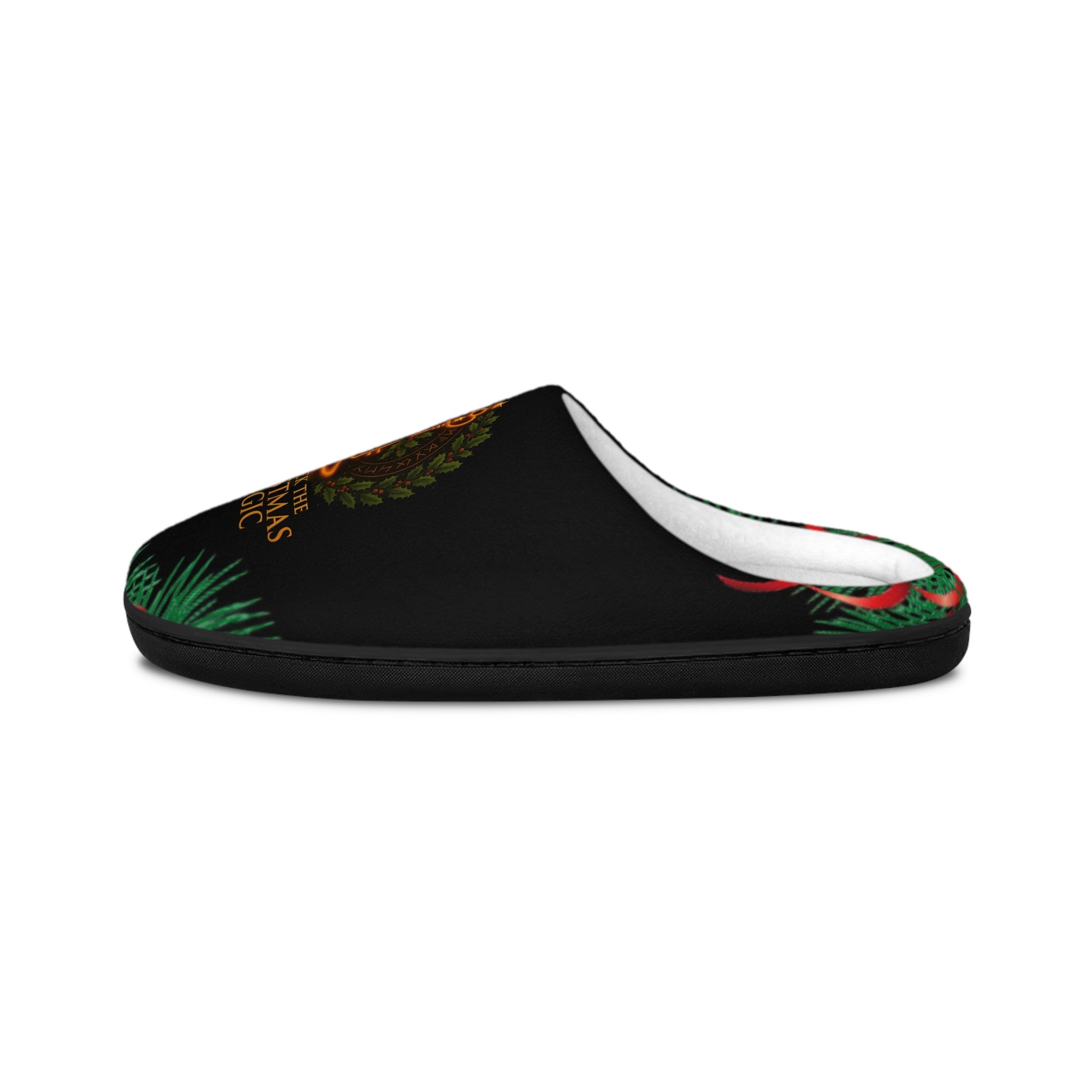 Holiday Slippers – "’Tis The Season To Unlock The Magic" Unisex Indoor Slippers - Aurora Path Media#original_value#Black soleUS 7 - 8