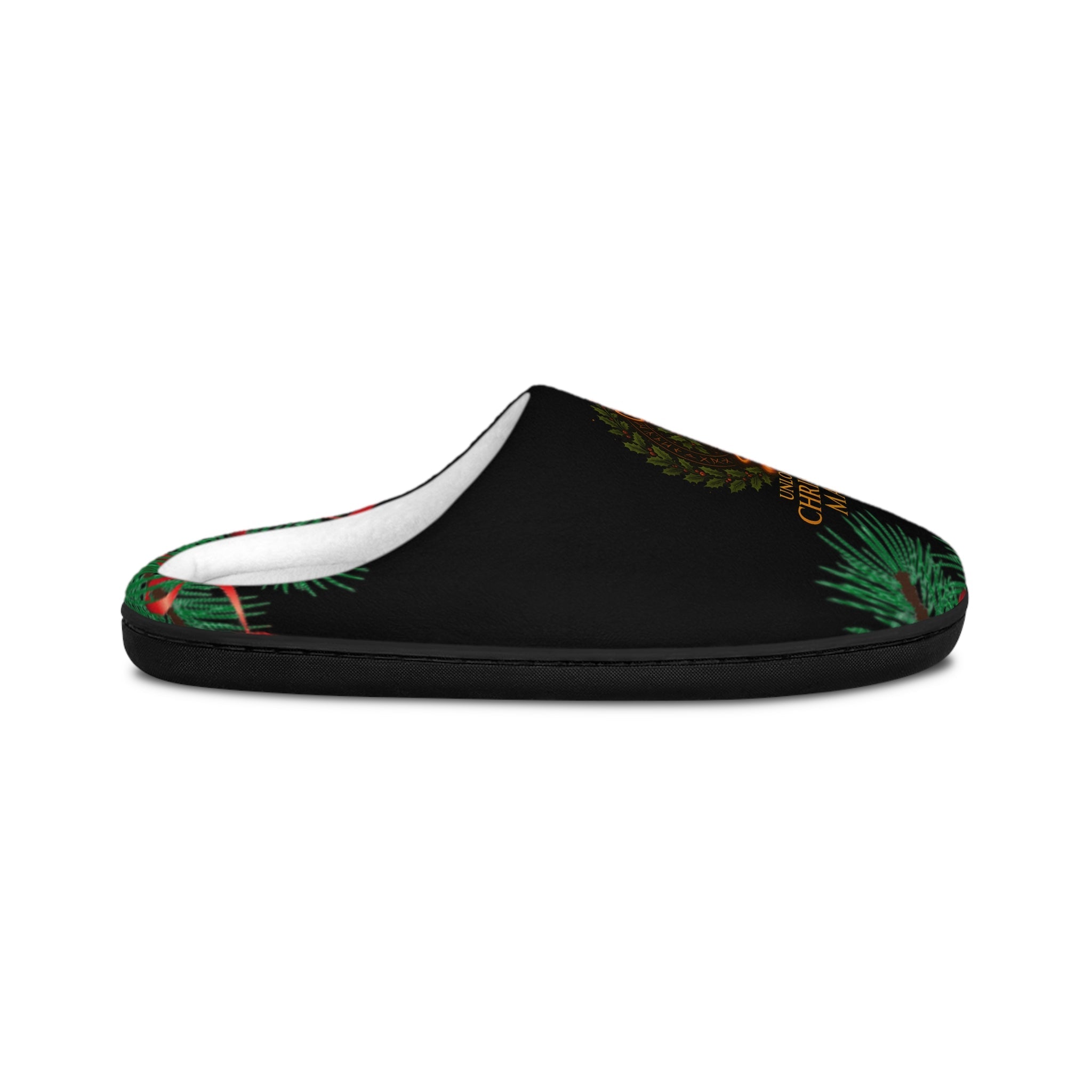 Holiday Slippers – "’Tis The Season To Unlock The Magic" Unisex Indoor Slippers - Aurora Path Media#original_value#Black soleUS 7 - 8