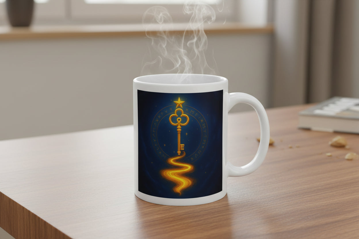 Magic Key Coffee Mug — Golden Star Key Design Ceramic Mug (11oz, 15oz) - Aurora Path Media#original_value#11oz