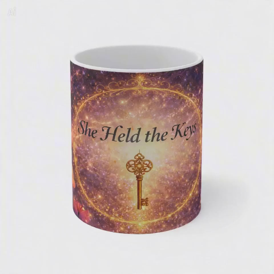🌷 She Held the Keys — Celestial Heirloom Ceramic Mug (11oz)