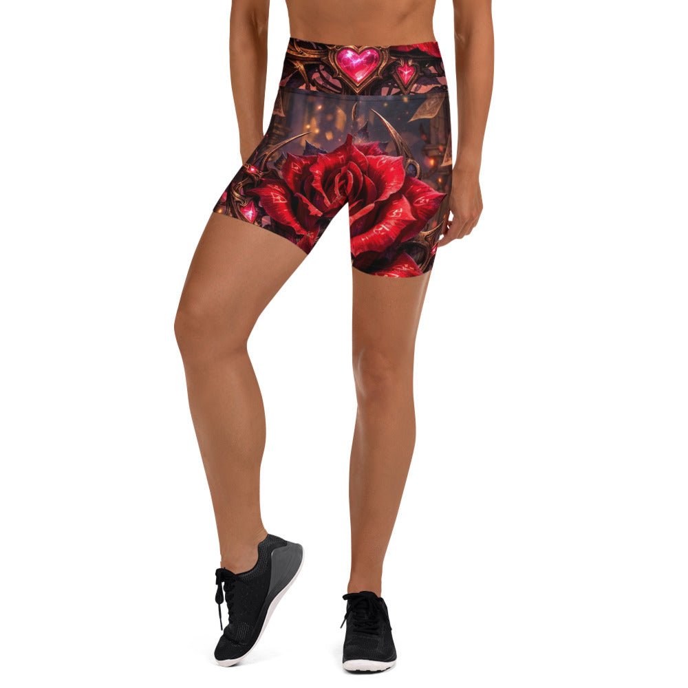 ❤️ Rose AOP Yoga Shorts — Valentine Floral High - Waist Activewear - Aurora Path Media5358821_9079Product mockupXS