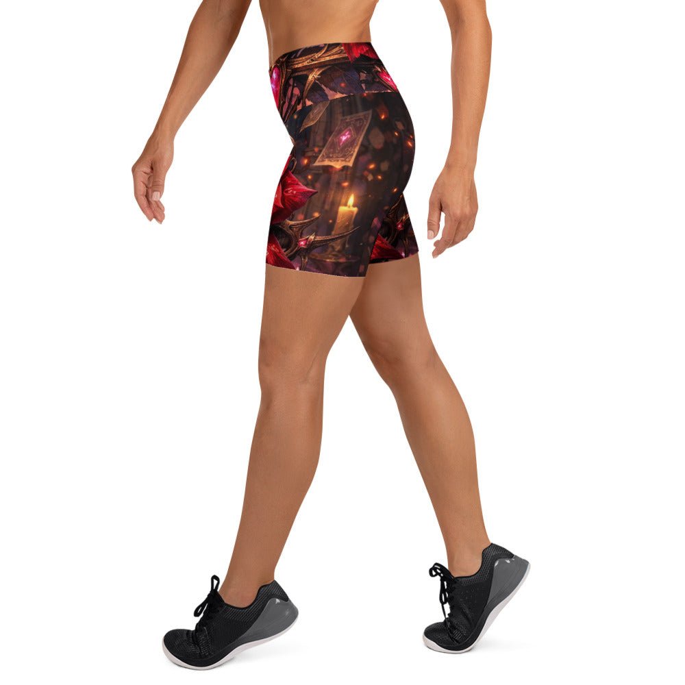 ❤️ Rose AOP Yoga Shorts — Valentine Floral High - Waist Activewear - Aurora Path Media5358821_9079Product mockupXS