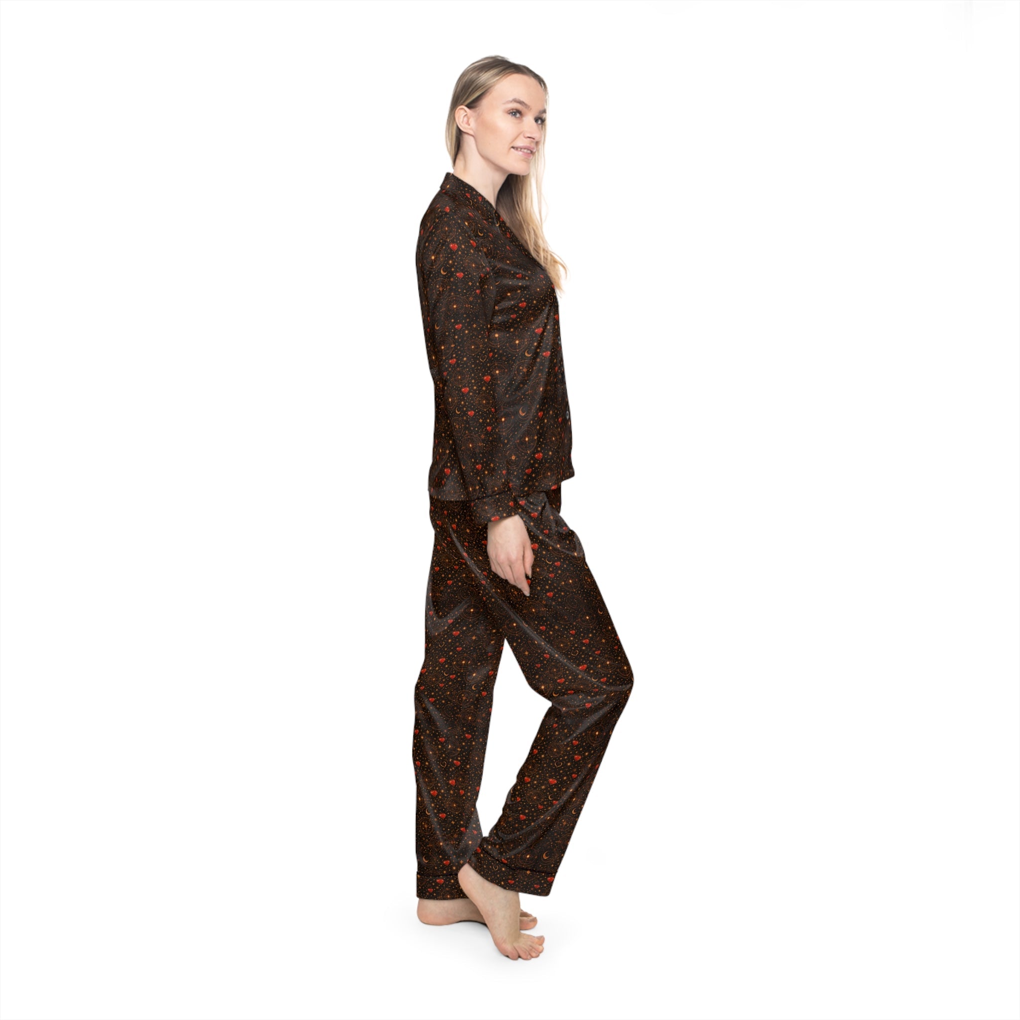 Women's Satin Pajama Set — Dark Starry Dot Sleepwear - Aurora Path Media23573424721733652924Women's Satin Pajama Set — Dark Starry Dot SleepwearBlackXS/S